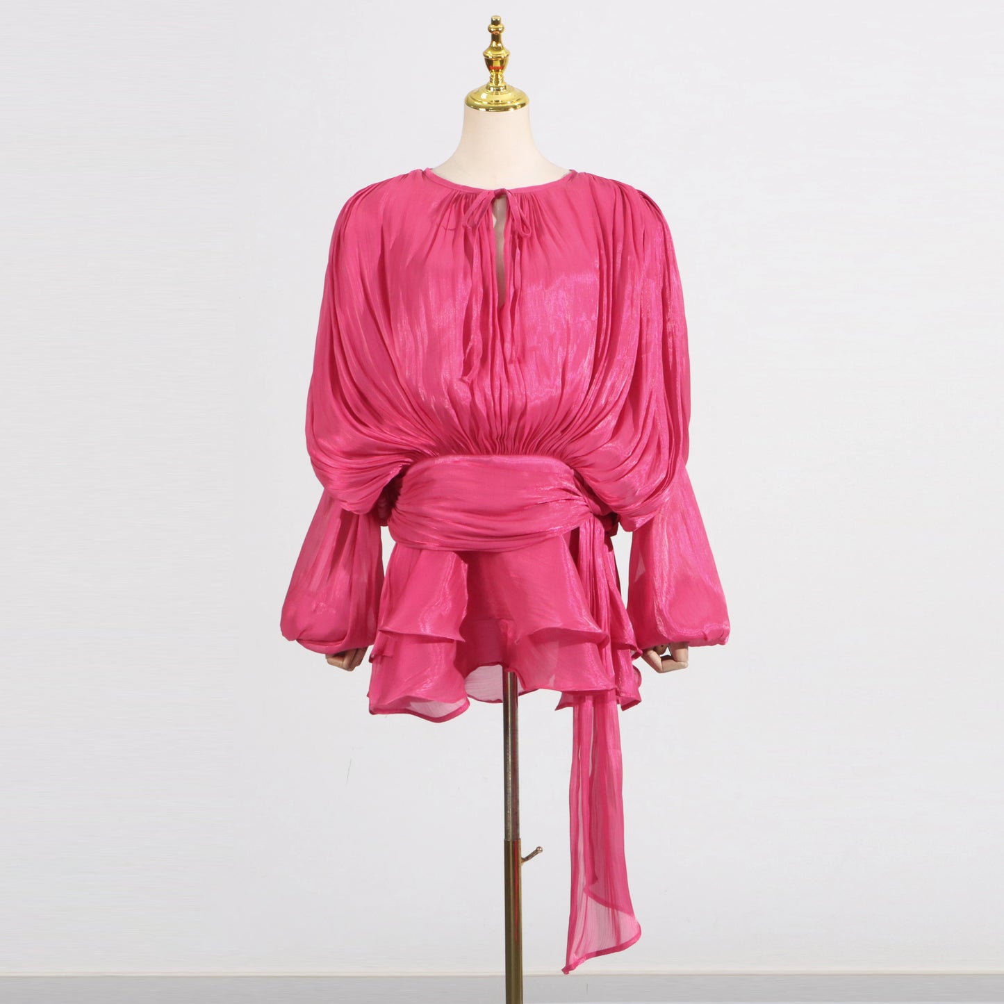 GALCAUR Solide Lose Splicd Lace Up Kleider Für Frauen V-ausschnitt Mit Langen Ärmeln Patchwork Rüschen Tunika Kleider Weibliche Mode Neue