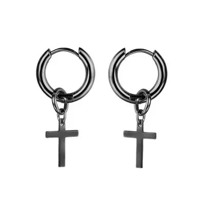 New 2PCS Men's Knights Simple Cross Stud Earrings Templar Knight Ear Studs Stainless Steel Crucifix Male Jewelry Gifts.