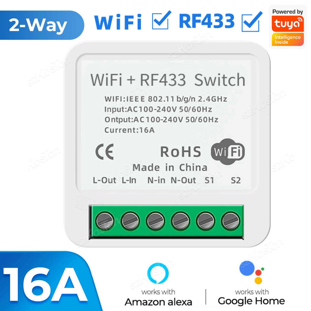 RF433 WiFi Smart Switch Tuya 16A Home Mini Relais Empfänger DIY Licht Schalter Automatisierung Controller Stimme Funktioniert mit Alexa Google.