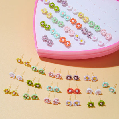 Multicolor 36Pairs Cartoon Hypoallergenic Plastic Stud Earrings Set For Women Girl Cute Animal Flower Ear Wedding Gifts Jewelry.