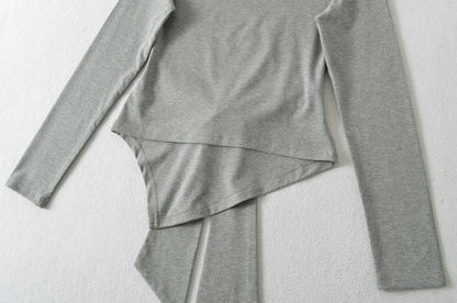 Sexy Long Sleeve T-Shirt Women's Waist Cinched Shoulder Bared Strap Design Autumn 2025 Irregular Halter Neck Top for Trendy Girl