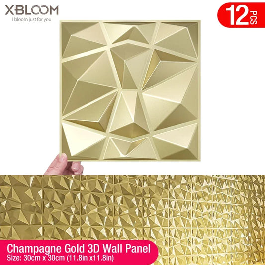 12pcs 30x30cm Champagne Gold color 3D Wall Panel gold luxurious 3D Wall Sticker Wedding party Wood grain Waterproof Wallpaper