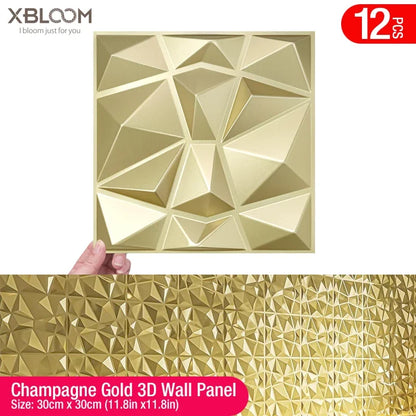 12pcs 30x30cm Champagne Gold color 3D Wall Panel gold luxurious 3D Wall Sticker Wedding party Wood grain Waterproof Wallpaper