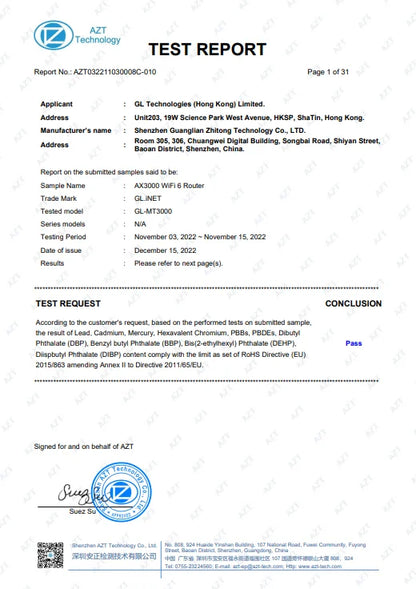 GL.iNet Beryl AX MT3000 Pocket-Sized Wi-Fi 6 Wireless Travel Gigabit Router,Cybersecurity, Tethering, RV, Parental Control.