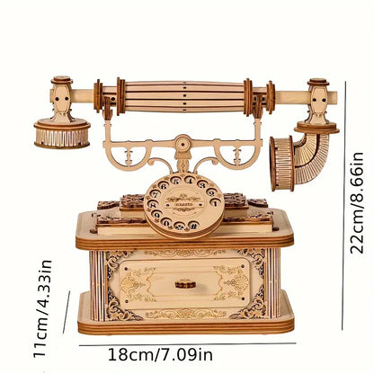 Creative Retro Telephone 3D Wooden Puzzle for Adults Tabletop Model Kits Decoration and Gift for Christmas Birthday.