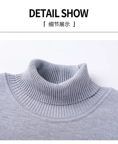 Men's Autumn Winter New Turtleneck Sweater Warm Cozy Solid Color Casual Bottom Knitted Pullovers Male Fashion Knitwear
