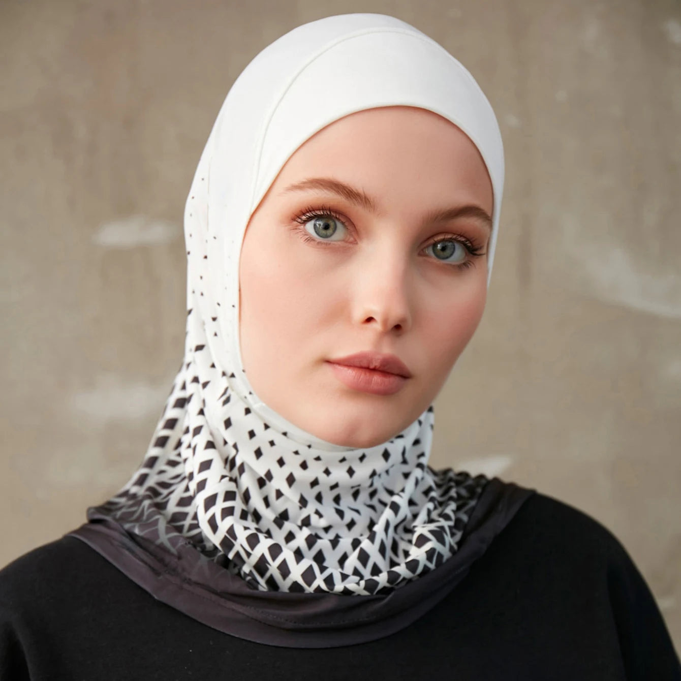 Sporty Muslim Inner Hijab Women Geometric Printing Pattern Instant Turban For Ladies Head Wrap Headband Header Model.