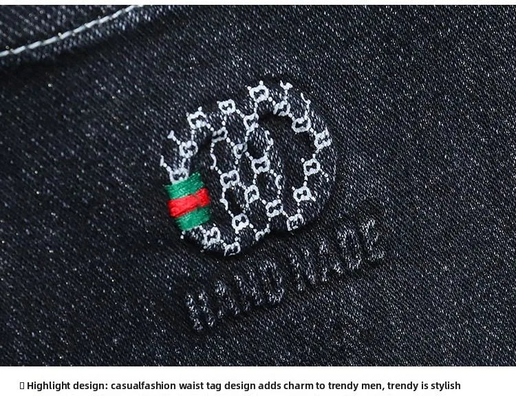 Zerrissene, reguläre, schmale Passform, gerade Jeans, bequem, lässig, Herbstmode, Denim-Hose, klassische, dünne Vintage-Unisex-Herren-Stretchhose