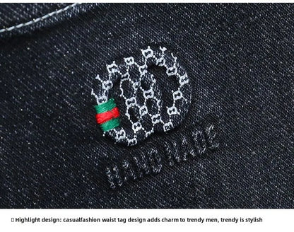 Zerrissene, reguläre, schmale Passform, gerade Jeans, bequem, lässig, Herbstmode, Denim-Hose, klassische, dünne Vintage-Unisex-Herren-Stretchhose