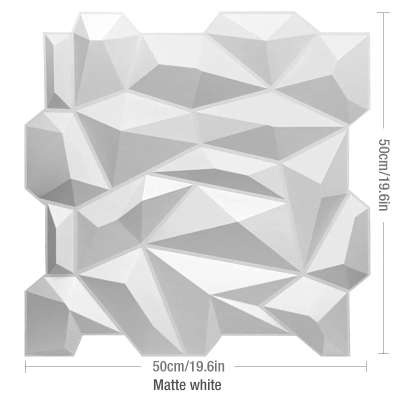 12PC 50x50cm 3d art plaster cut geometric diamond carved wood adhesive bottom wall 3d wall sticker 3d wall panel home decoration