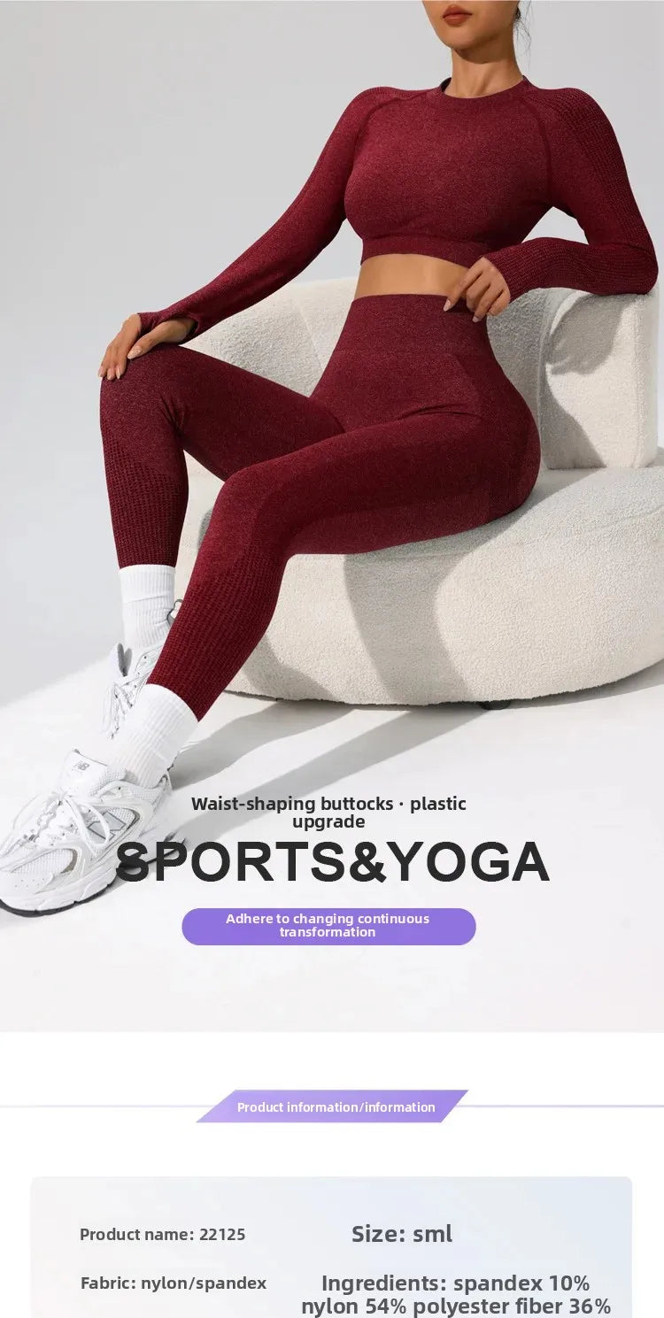 Autumn Winter Yoga Fitness Sportswear Long Sleeve Women's Top And Bottoms Quick Dry Set Finger Snap Gymnastics Outfit.