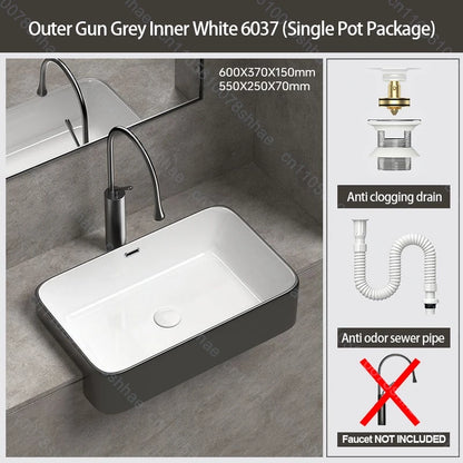 Porcelain Ceramic Vessel Sink with Drain Semi Recessed Vanity Art Sink Wash Basin Bowl for Modern Home Bathroom Decor Washbasin