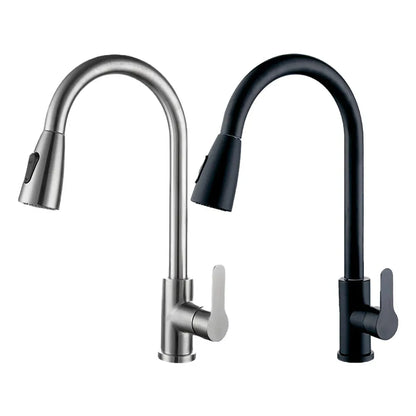 Kitchen Faucets Brushed Nickel Pull Out Kitchen Sink Water Tap Deck Mounted Mixer Stream Sprayer Head Hot Cold Taps Sliver