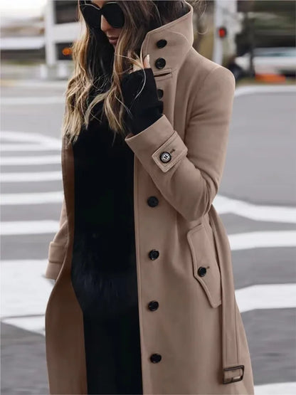 Winter drehen-unten Neck Woolen Jacke Mantel Outer Frauen Fashion Solid Langarm Einreiher Lose Wolle Mäntel Streetwear