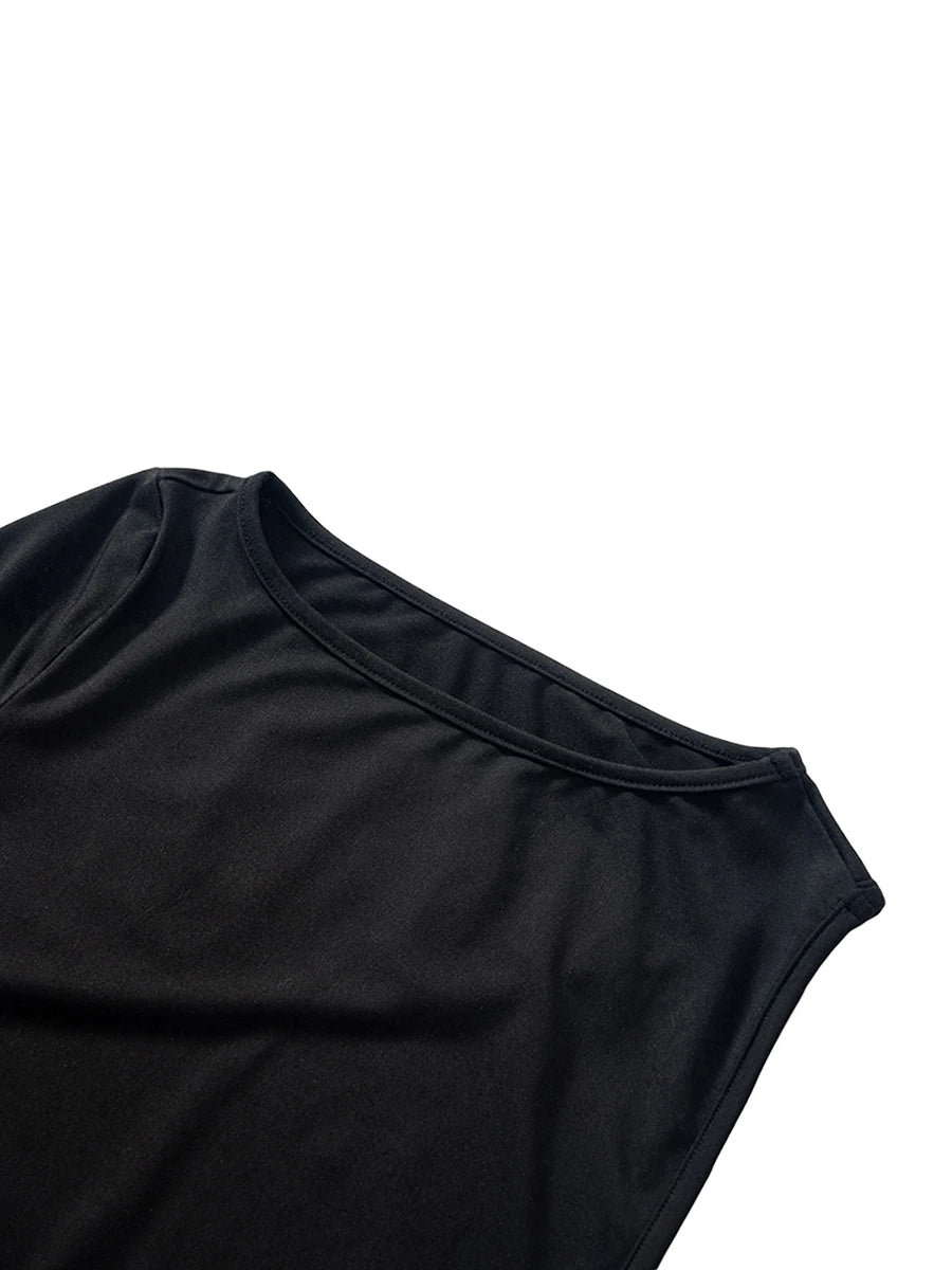Women Spring Summer One-Side Long Sleeve Off Shoulder Backless Solid Color Casual Party Bodysuit Black Tops.