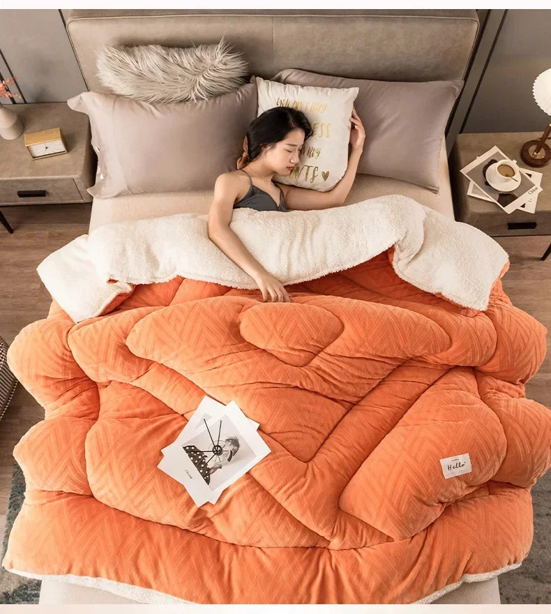 Super Warm Lamb Wool Quilt Winter Thickened Cotton Quilt Warm Cotton Double Sided Velvet Soft Extra Large Blanket 이불.