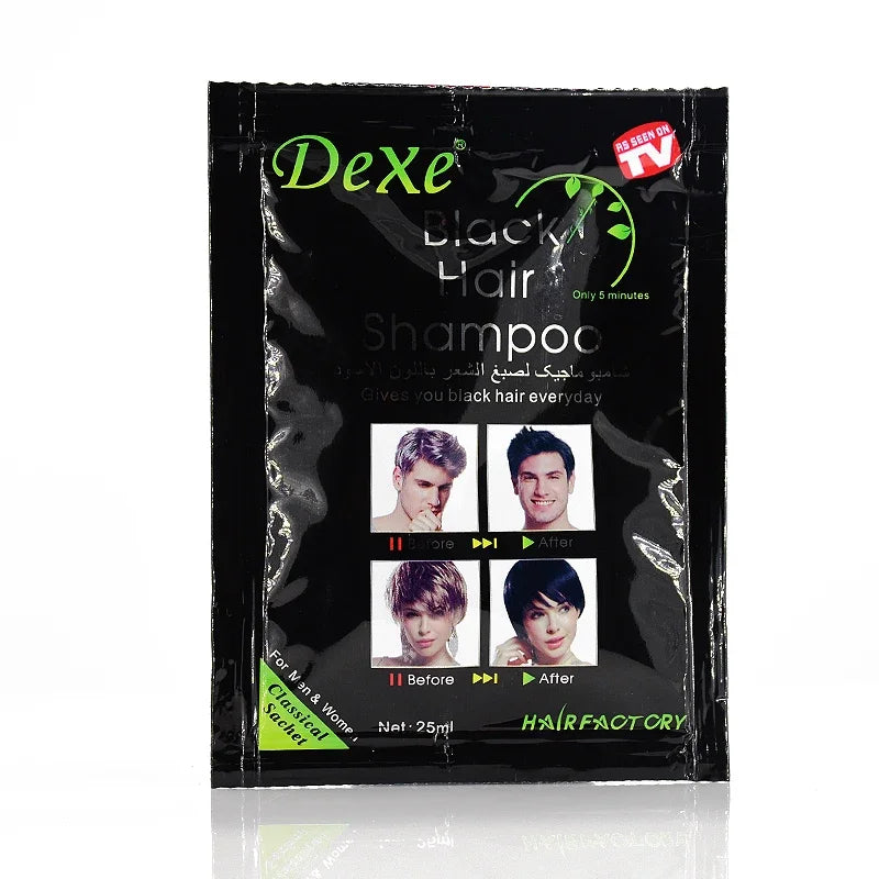 5 Pcs Dexe  Hair Dye Shampoo Product Fast Black Hair Shampoo White Become Black Color Grey Hair Removal for Men and Women.