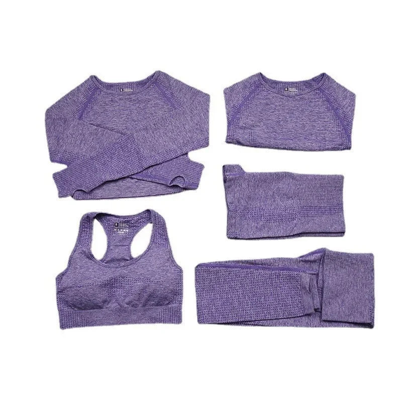 Sexy Seamless Knitted Yoga Sportswear Set Women's Quick Dry Tight Fitness Clothes Set Comfortable High-End Sensation