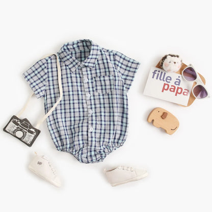 Sanlutoz Baumwolle Baby Jungen Bodys Mode Neugeborenen Kleidung für Baby Jungen Kurzarm Sommer Baby Kleidung Plaid