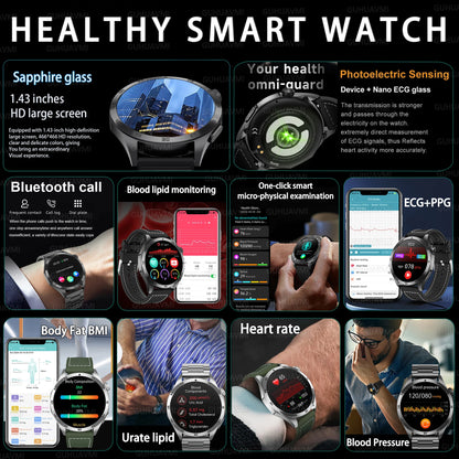 2025New Micro Physical Examination Blood Lipids Uric Acid Blood Pressure Smart Watch ECG+PPG Clock Bluetooth Call Smartwatch Men.