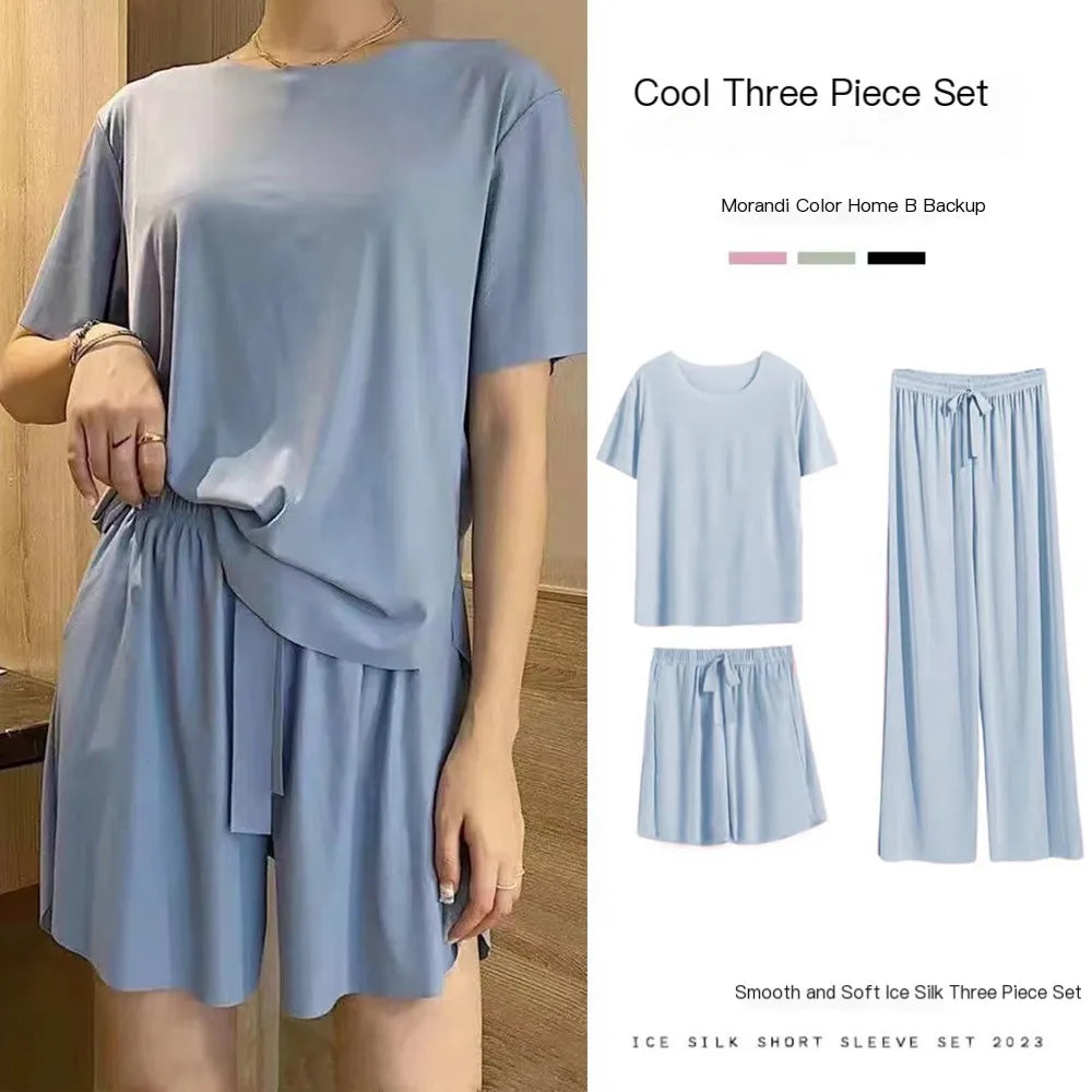 Eisse ide Pyjama dreiteiliges Set Damen Damen Home Wear Hose einfache Freizeit bequeme lose kurz ärmel ige Mädchen Nachtwäsche.