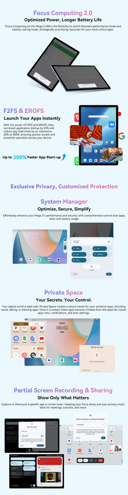 2025 Blackview MEGA 3 Tablet Android 15 Pad 12.1" 2.5K 90Hz Display 12GB 256GB 8800mAh Tablets PC 33W Fast Charging 50MP Camera