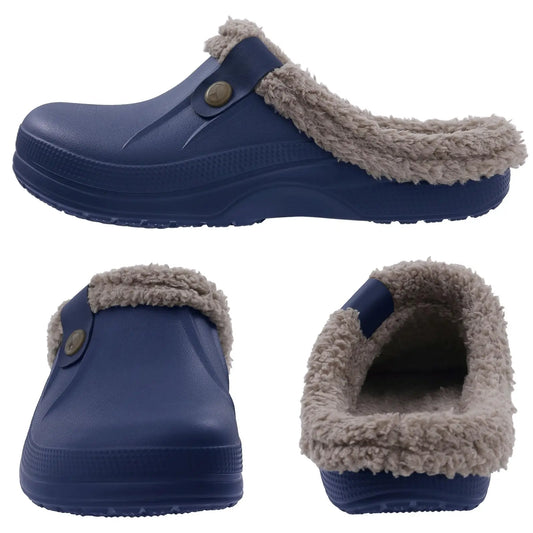 Eyriphy Classic Fur Lined Clogs For Women Waterproof Winter Fuzzy Slippers Mens Cotton Shoes For Indoor And Outdoor Rubber Soles.