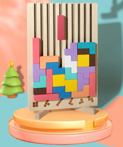 Wooden 3D Russian Blocks Puzzle Brain Teasers Toy Tangram Jigsaw Intelligence Colorful Blocks Montessori Educational.