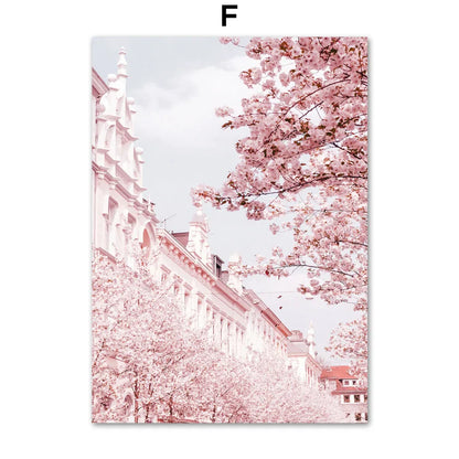 Pink Cherry Blossom Tulip Bicycle Flower Nordic Posters Ferris Wheel Wall Art Print Canvas Painting Living Room Home Decoration.