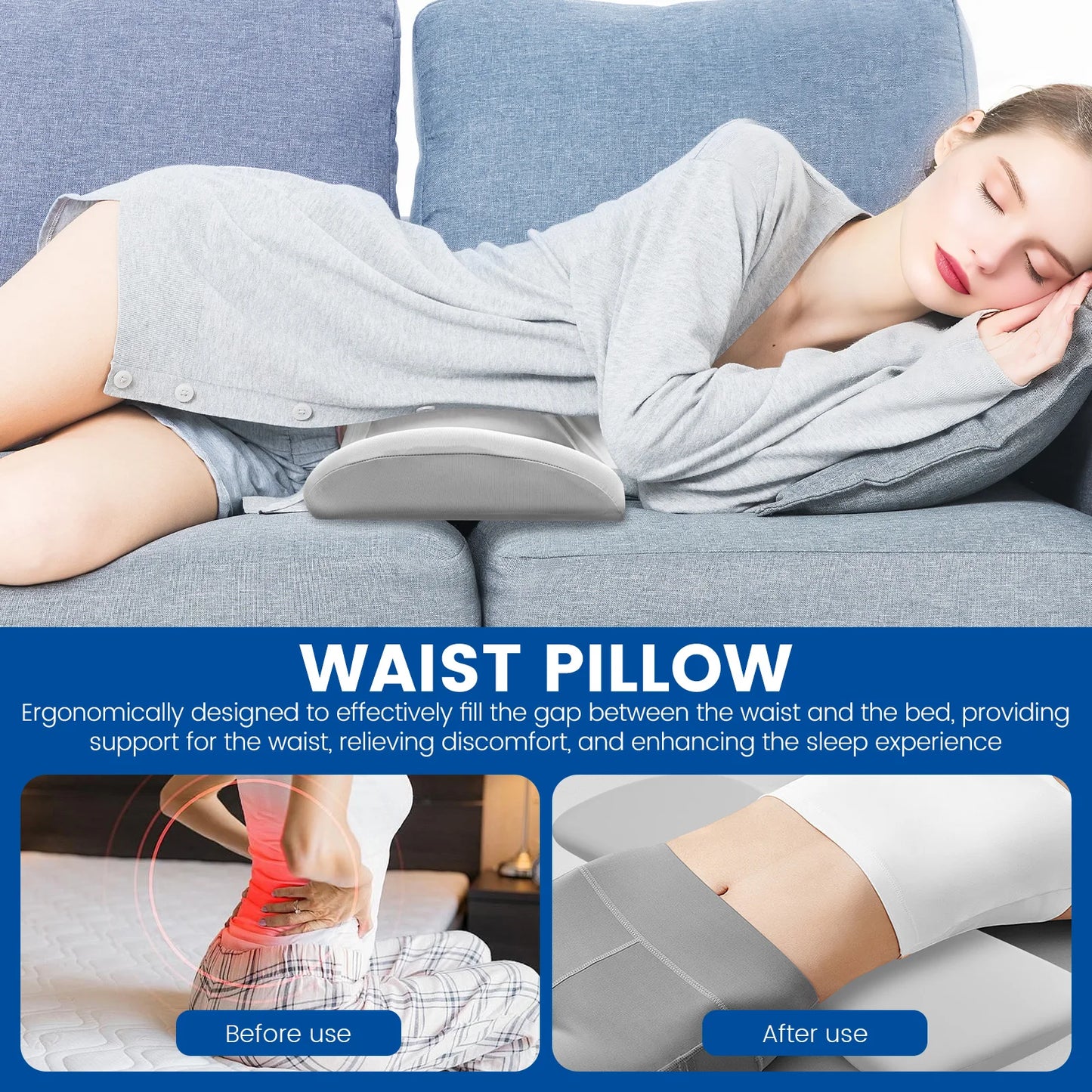 Lumbar Support Pillow for Sleeping Memory Foam Back Lumbar Pillow For Sleeping In Bed Waist Support Lower Back Pain Relief.