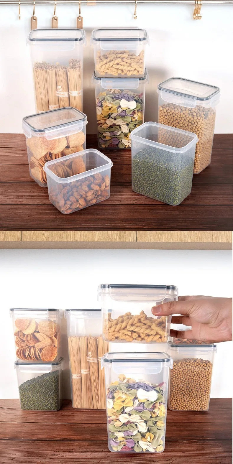 Airtight Food Storage Containers With Lids Thickened Transparent Square Jars For Kitchen Pantry Organization - Dry Food Cereal.
