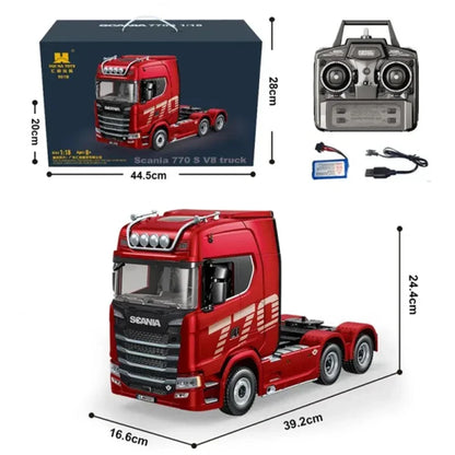 HUINA 1/18 19CH RC Truck 1501 770S Scania Alloy Tractor 2.4G Remote Control Engineering Trailer Truck with Light and Sound Toys