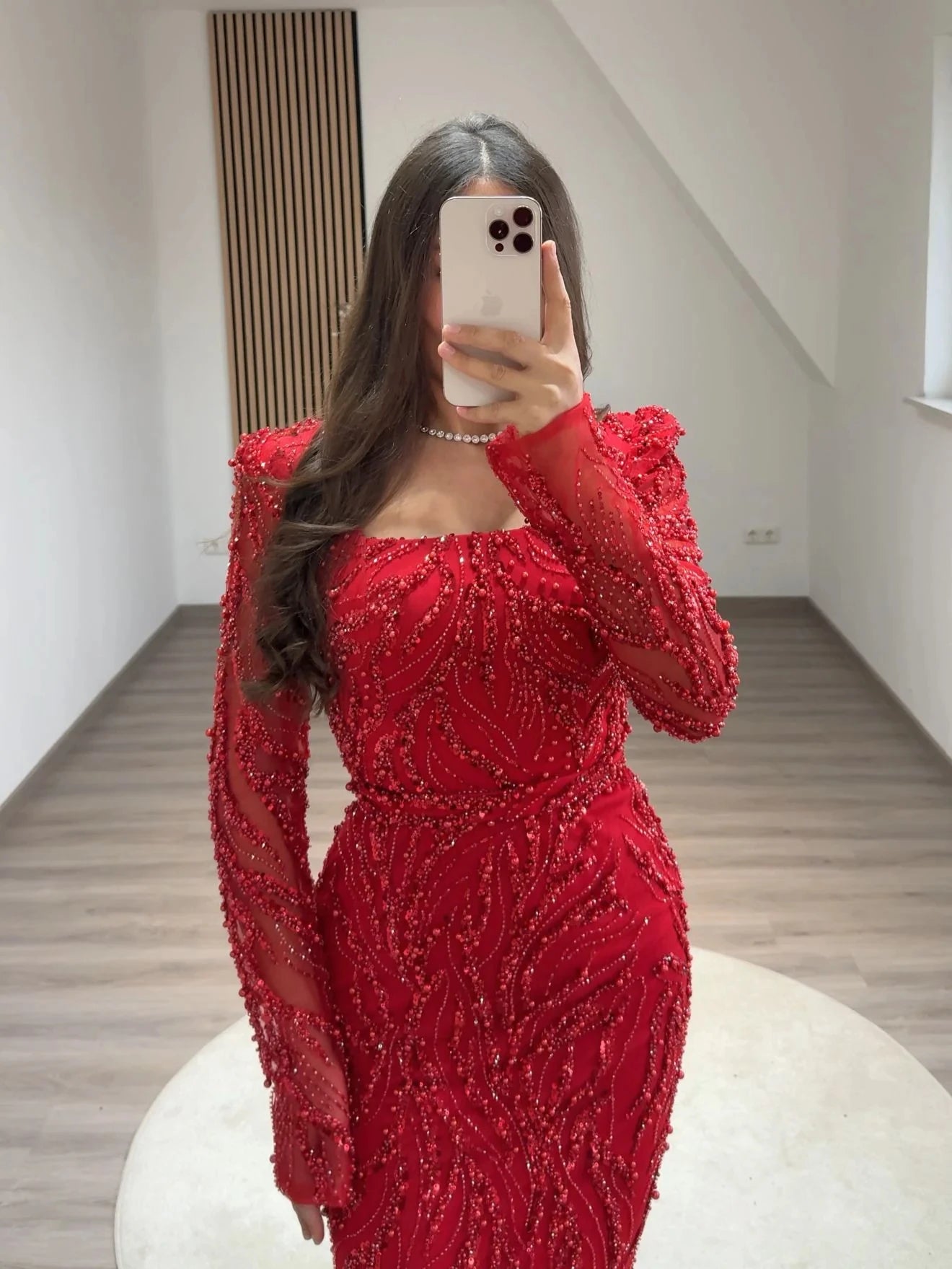 BABYONLINE Maßgeschneidertes Abendkleid All CoPearl Sleeve Full Crystals Etuikleid Abiye.