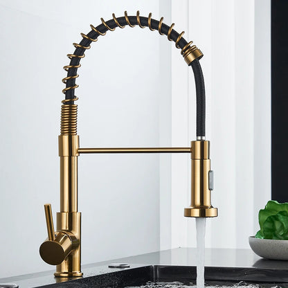 Brushed Gold Kitchen Faucet Pull Down 2-way Spray Single Handle Hot Cold Water Mixer Tap 360 Rotation Torneira Cozinha Mixer Tap