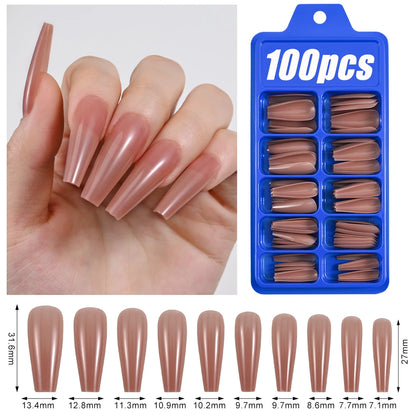 100Pcs Light Pink Press on Nails Short Medium Square Wearable Fake Nails Tips 10 sizes Full Cover False Nails Finger Decoration