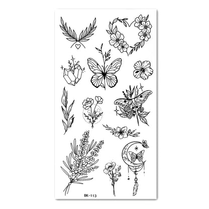 1/6pcs Black Butterfly Fake Tattoo Waterproof Temporary Tattoo Stickers Leg Arm Hand Foot Body Arts Magic Flower Texture Sticker