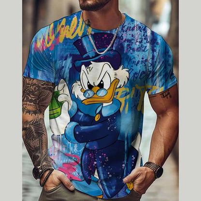 Disney Summer Men Donald Duck T-Shirt Cute Cartoon Print Tops Tees Fashion Short Sleeve Clothing Male Daily Casual Streetwear.