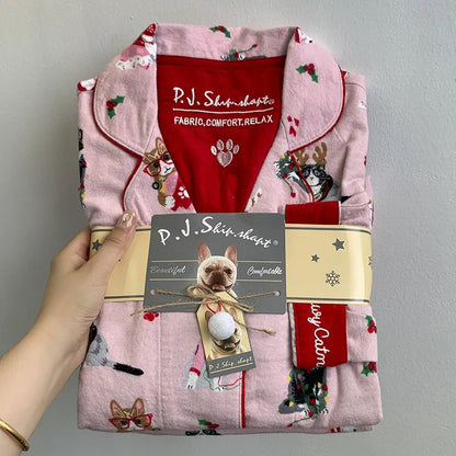 2025 New Pajamas Suit Cotton 2 Piece Set Women Print Cartoon Nightwear Long Sleeve Trousers Set Autumn Loungewear Home Clothes