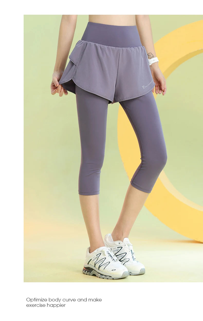 PHIGEER Women 2 in 1 Yoga Capri Pants Summer Lightweight Workout Tights With Pockets High Waist Running Gym Legging Activewears.