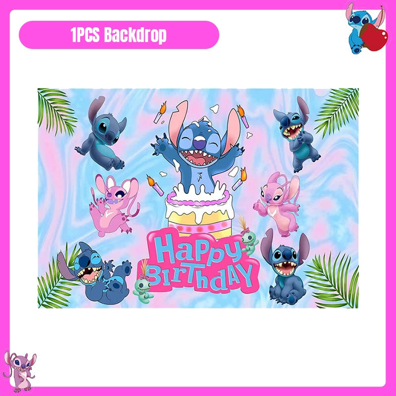 Disney Lilo und Stitch Party Dekoration Geschirr rosa Stitch alles Gute zum Geburtstag Party Thema liefert Ballon Hintergrund Tasse Teller.