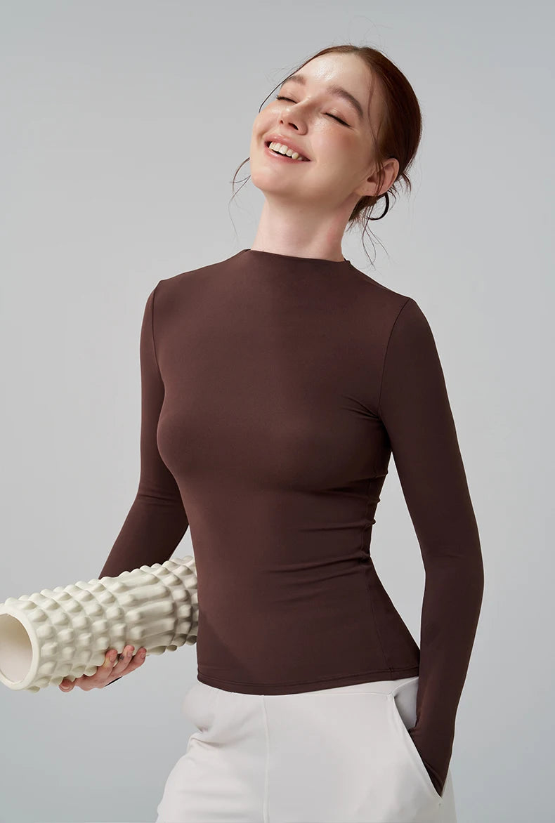 SOISOU 5 Colors Half-High Collar Slim Fit Yoga Top Women's Pilates Pullover Sports Long Sleeve High Elastic Fitness T Shirt.