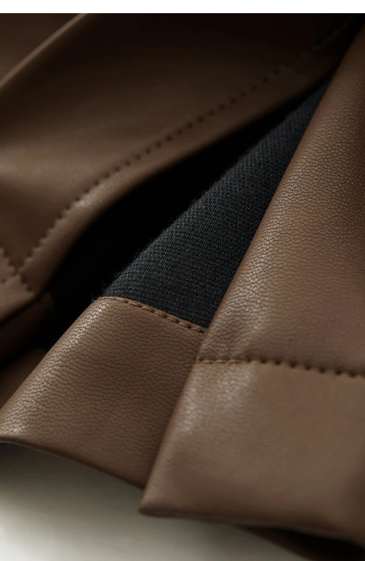 AMII Minimalist Casual Pants for Women 2025 Autumn Clothing PU Leather Loose Straight Pants Slit Office Lady Trousers 12343250