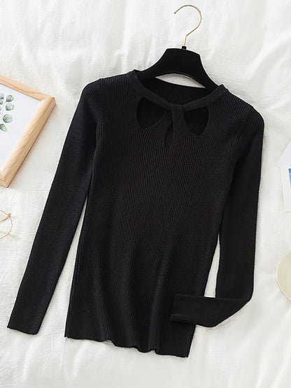 2025 Fashion Hollow Out Women Sweaters Autumn Winter Tops Slim Women Pullover Knitted Sweater Basic Solid Jumper Soft Warm Pull