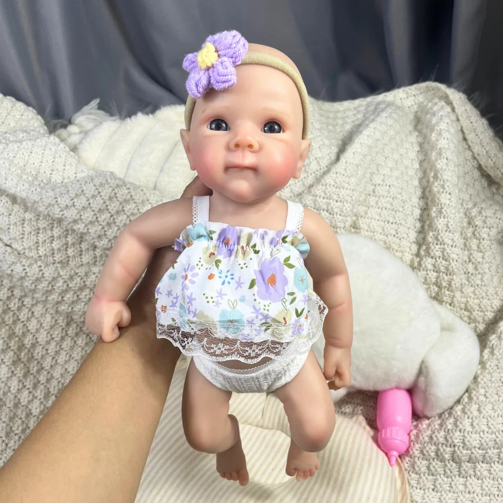 Mini 13 Inch Full Solid Silicone Bettie Reborn Baby Doll Washable Body Girl Adorable Silicone Doll Birthday Christmas Gift.