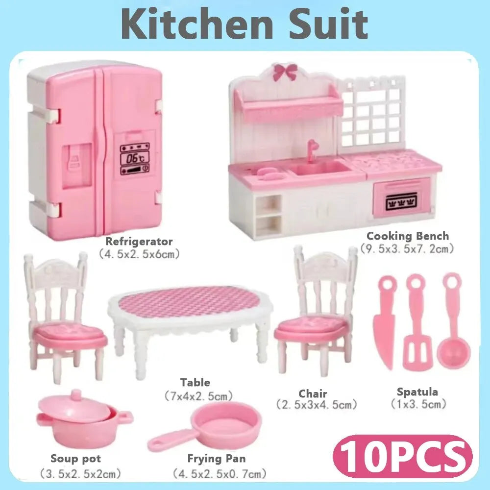 Hot Sale Cute Kawaii Pink 10 Items/Lot Miniature Dollhouse Furniture Accessory Kids Toys Kitchen Cooking Things For Girl Gifts.