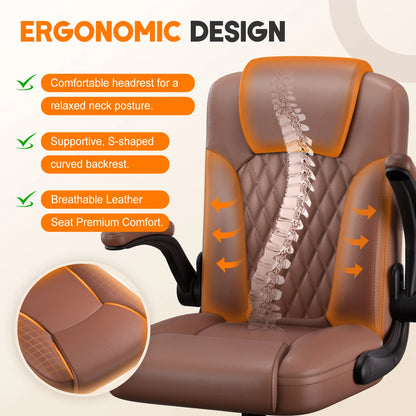 Daccormax Multifunktionaler Bürostuhl, Chefsessel aus hochwertigem Leder, bequeme Kopfstütze und Armlehnen, atmungsaktive Rückenlehne.