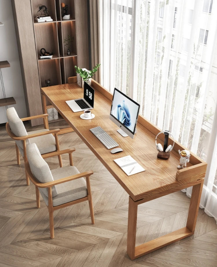 Solid wood double desk against the wall Long table Household simple modern student writing desk Study table Office computer desk