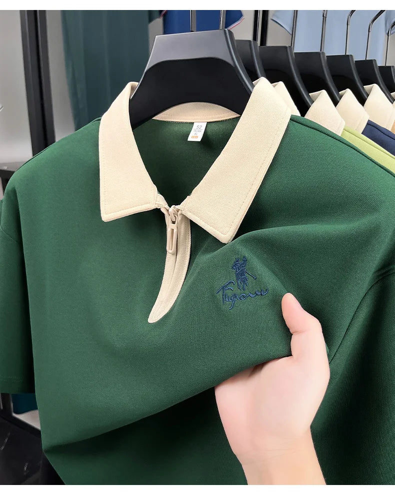 Designer brand fashion short sleeve polo shirt men luxury pony embroidery breathable summer color blocked high-end Paul T-shirt