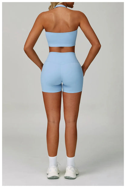 Yoga Shorts Set Women Sports Bra Long Sleeve Zipper Jacket Tight Fitting Pants Fitness Suit Outdoor Running 2PCS Workout Clothes.