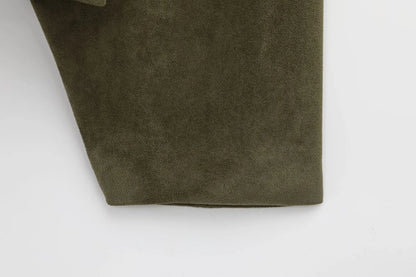 TRAFZA Women Brown Green Suede Jacket Loose Casual Bomber Coat Lapel Zipper Long Sleeve Jackets Vintage Lady Motorcycle Outwears.